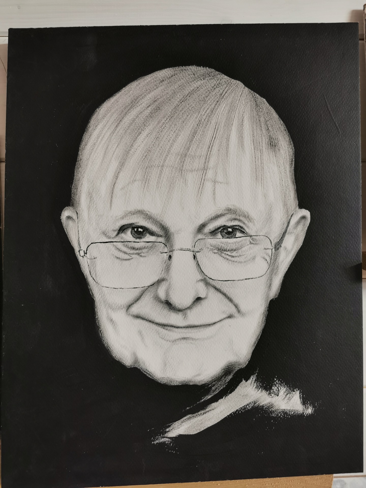 Jiří Suchý, portrét, 30x40, olej, akryl